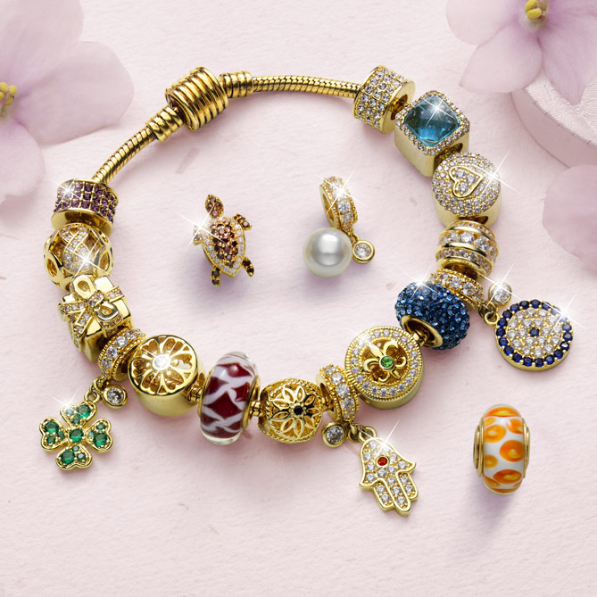 Bracelet EUPHORYA: Bracelet, charms et stoppeurs recouvert d'or 750