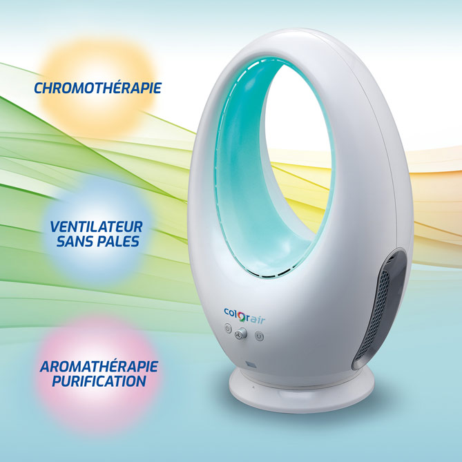 Ventilateur sans pales COLOR-AIR: 4 programmes automatiques avec transition des couleurs plus au moins rapide